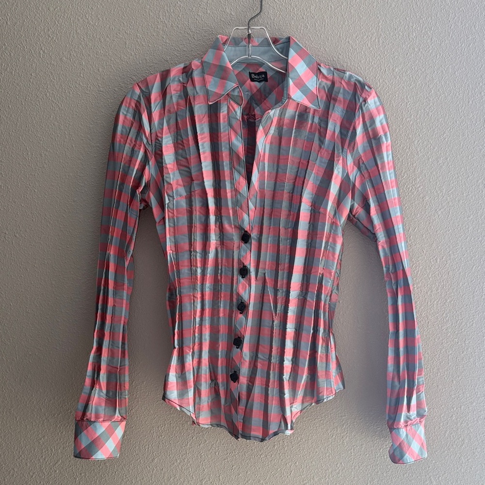Beluva San Francisco Pleated Checkered Button Down Shirt - XS